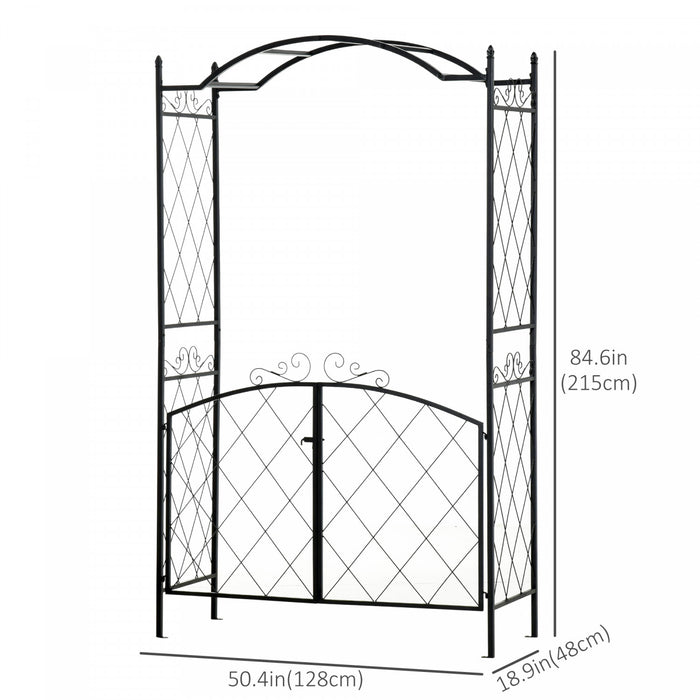 Outsunny 7ft Metal Garden Arch With Gate Climbing Planter Frame Backyard Decor For Vines Morning Glory Black