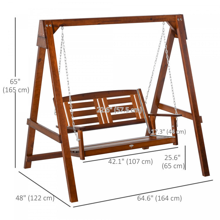 Outsunny 2-seater Wood Porch Swing Chair With Stand For Outdoor, Patio