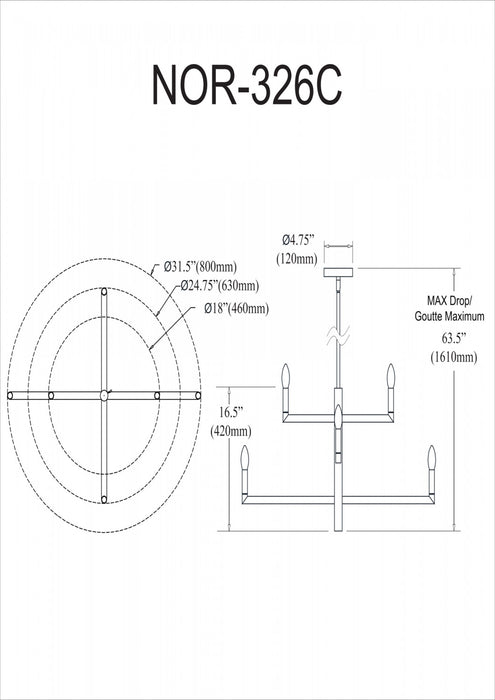 Dainolite Nora 6 Light Chandelier Matte Black Finish Lamp