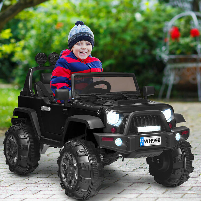 Costway 12v Kids Ride On Truck Rc Car W/ Led Lights Music Trunk Black