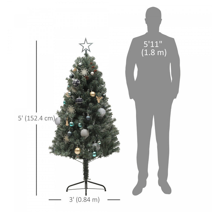 HOMCOM 5ft Prelit Artificial Christmas Tree with LED Lights and Decorations
