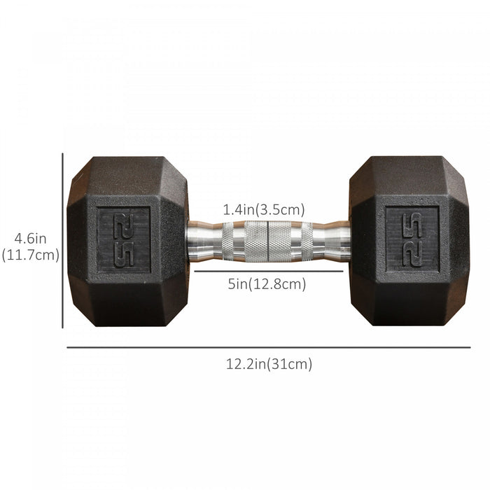 Soozier 2 x 25lbs Rubber Dumbbells Weight Set, Dumbbell Hand Weight for Body Fitness Training for Home Office Gym