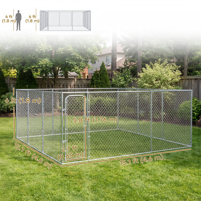 PawHut Dog Playpen Outdoor, Walk-in Dog Run Kennel Puppy Exercise Pen Indoor Outdoor with DIY Door and Galvanized Steel Frame, for Small Medium Large Breeds, 15.1' x 15.1' x 6'