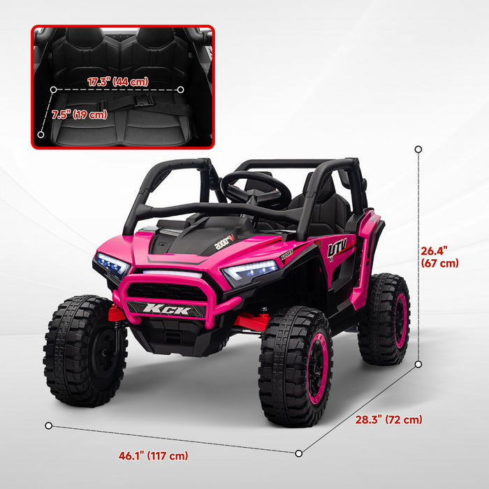 Qaba 24v 7ah Ride On Truck, 2 Seater 4wd Battery Powered Ride-On Electric Car For Kids With 4 Spring Suspension Wheels, Remote Control, 3 Speed, Led Lights, Mp3 Player, Horn, Music, Pink