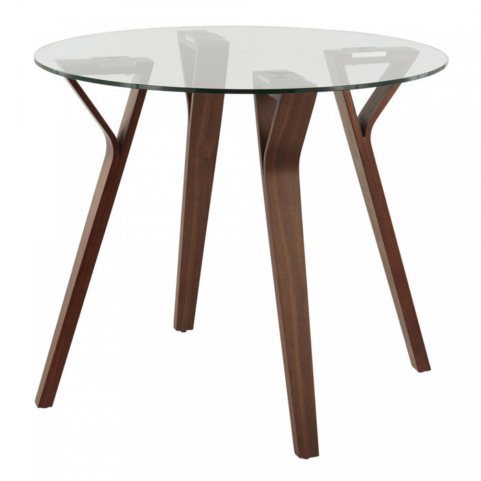 LumiSource Folia Glass Mid-Century Modern Round Dinette Dining Table - Walnut