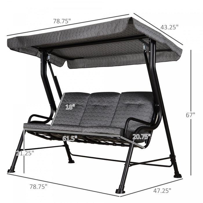 Outsunny Outdoor 3-person Metal Porch Swing Chair With Canopy Grey
