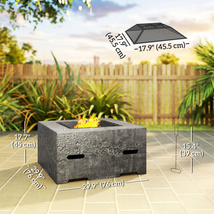 Outsunny Square Fire Pit With Fire Poker, Fireplace With Mesh Lid, Grey