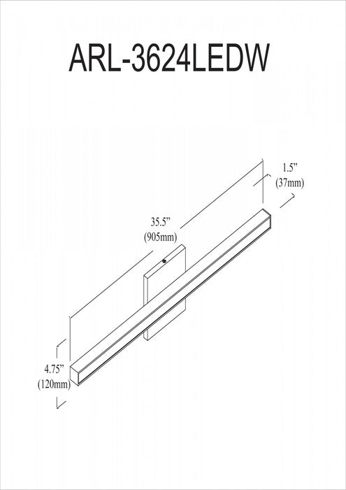Dainolite Arandel Vanity Light 24w LED Polished Chrome White Acrylic Diffuser Lamp