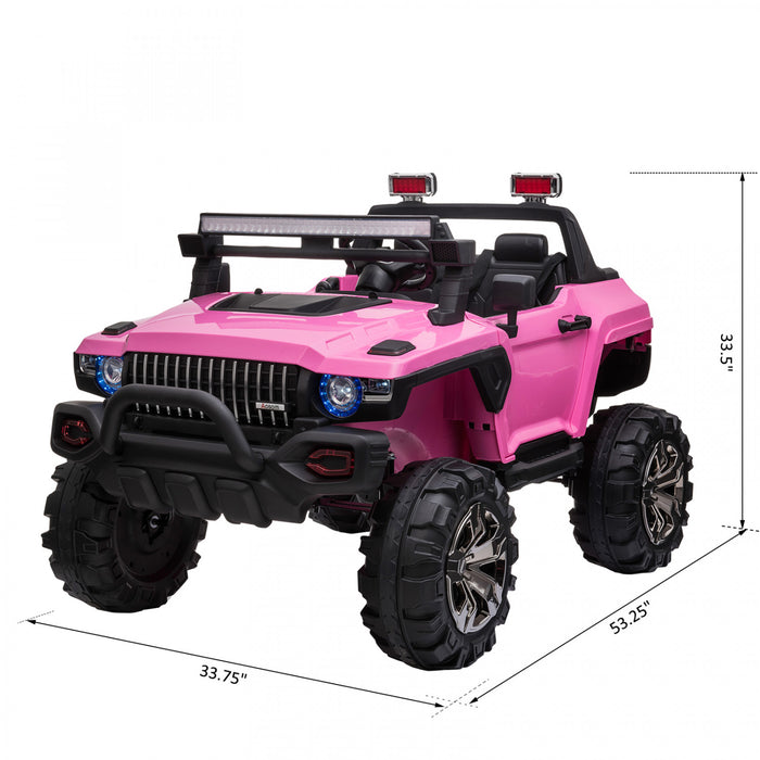 Aosom Kids Ride-on Car 12v Rc 2-seater Police Truck Electric Car For Kids With Full LED Lights, Mp3, Parental Remote Control (pink)