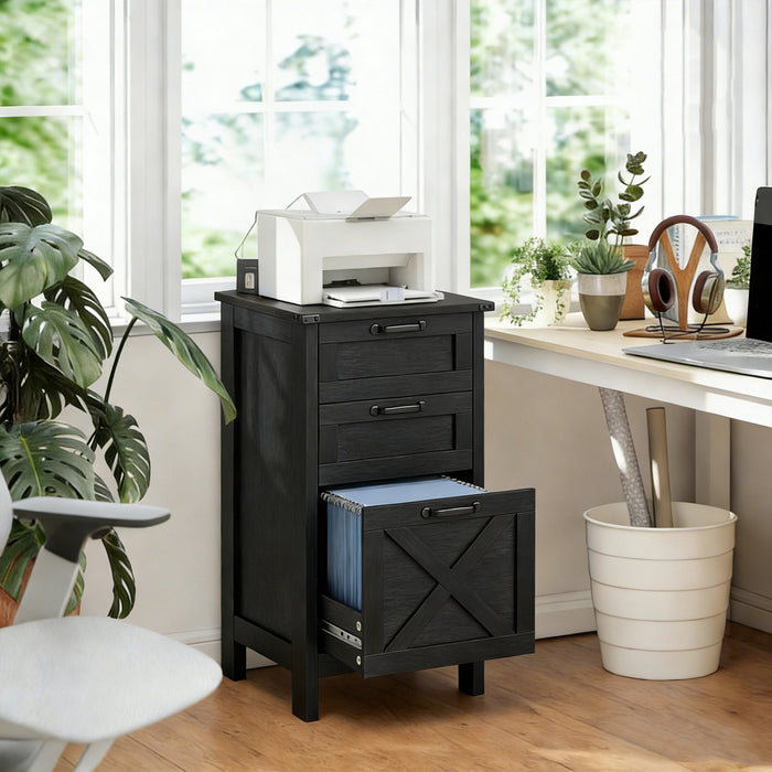 HOMCOM 3 Drawer File Cabinet Filing Cabinet for A4 Letter Size Black