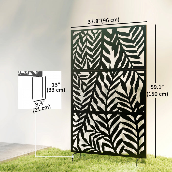 Outsunny 72\" x 38\" Metal Outdoor Privacy Screen, Black