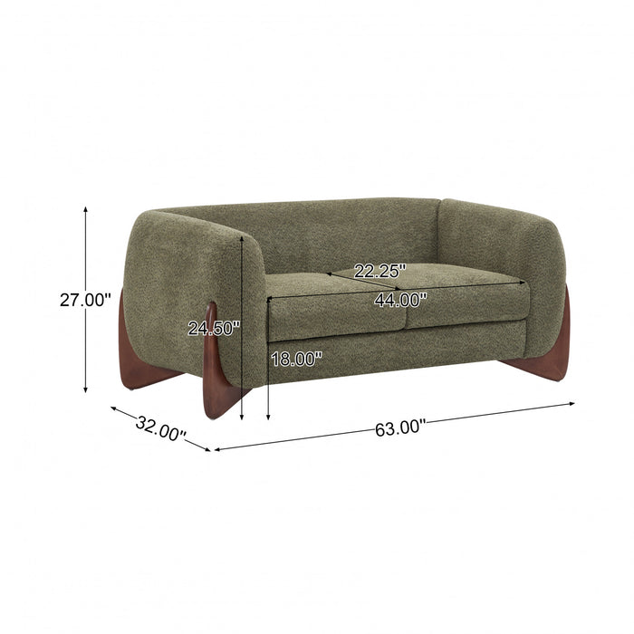 Lillian Solid Wood Modern Boucle Upholstered Loveseat Comfort Seating,Green
