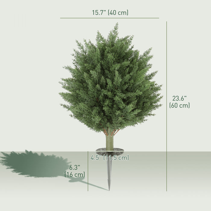 HOMCOM 24\" Artificial Cypress Trees with Ground Stake, Set of 2, Green