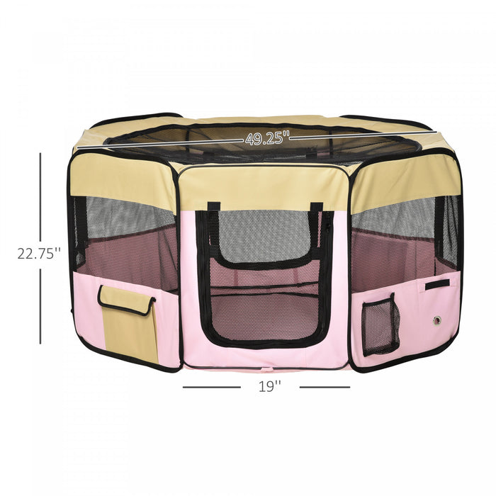Pawhut 49-inch Large Exercise Puppy Pet Playpen Portable Dog Cat Pet Play Pen Pet Cage Tent Kennel Crate Pink Carry Bag Included