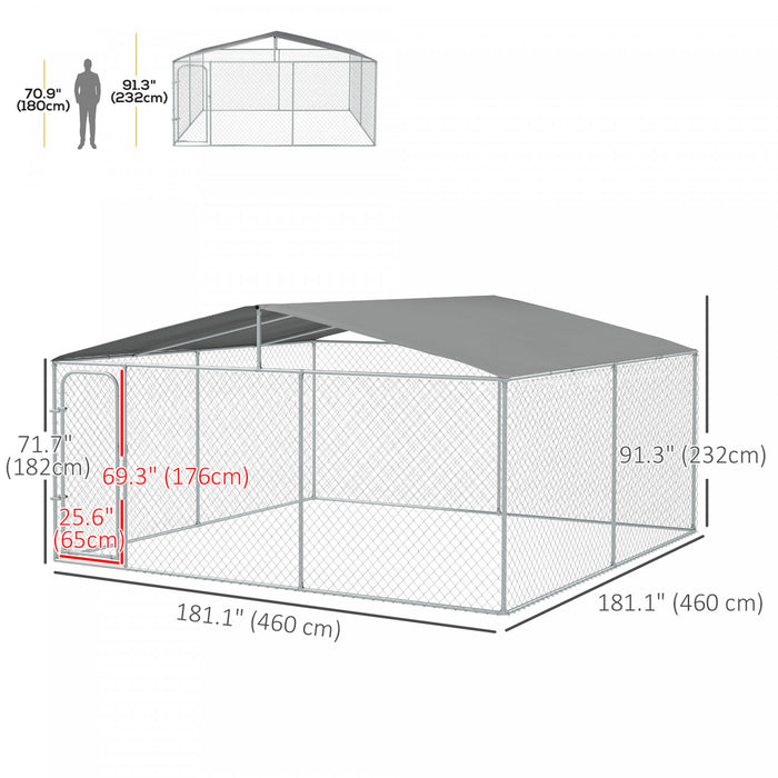 Pawhut Dog Kennel Outdoor Run Fence With Roof, Steel Lock, Mesh Sidewalls For Backyard & Patio, 15.1' X 15.1' X 7.5'