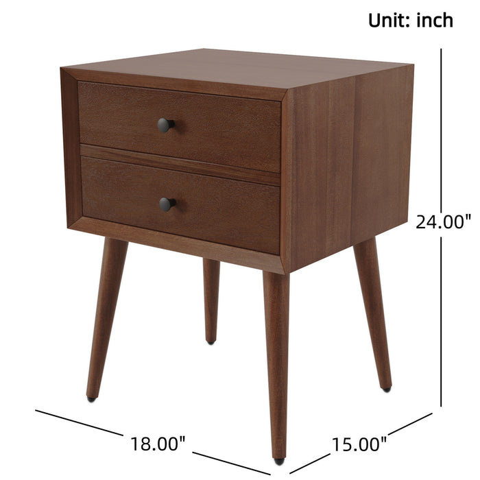 Emma Mid-Century Modern Nightstand with 2 Drawers,Brown