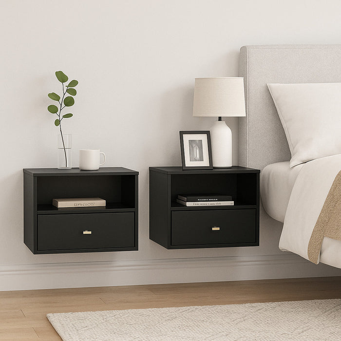 1-drawer Floating Nightstand - Black