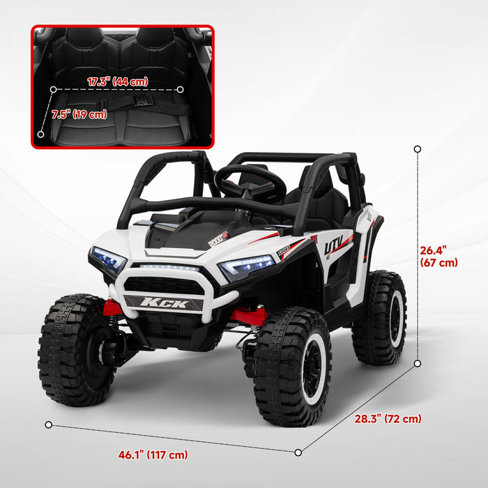 Qaba 24v 7ah Powered Ride-On Truck, 2 Seater 4wd Battery Powered Electric Car For Kids With 4 Spring Suspension Wheels, Remote Control, 3 Speed, Led Lights, Mp3 Player, Horn, Music, White