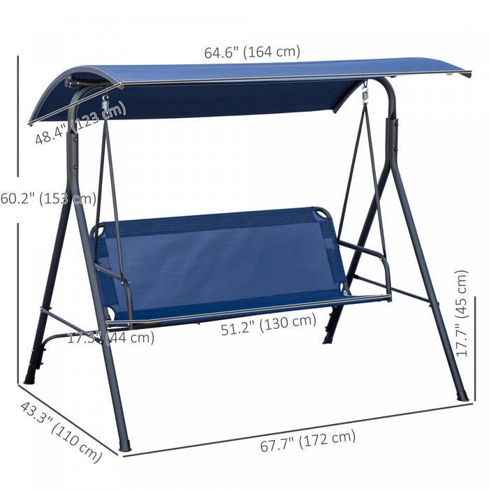 Outsunny 3-Seat Patio Swing Chair with Adjustable Canopy Dark Blue