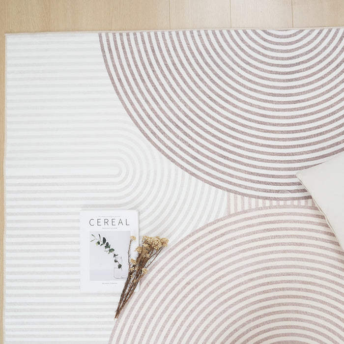 Aqua Circles Washable Non-slip Low Pile Area Rug 5'x7'