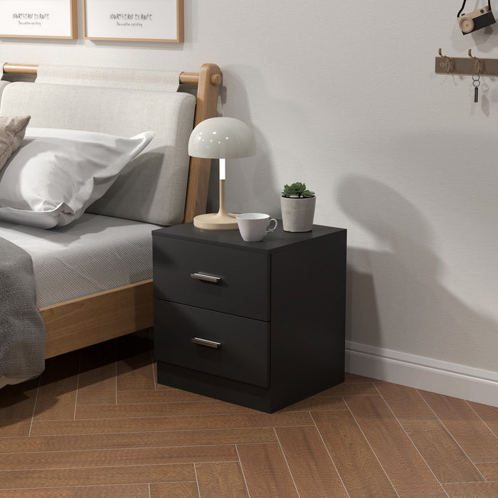 HOMCOM Bedside Table with 2 Drawers, Modern Nightstand for Bedroom, Black