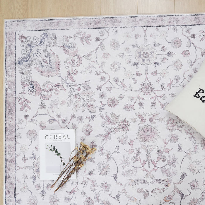 Aqua Primavera Washable Non-slip Low Pile Area Rug 5'x7'