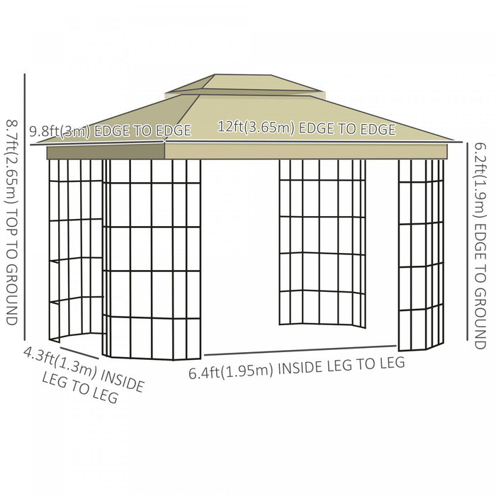 Outsunny 12' X 10' Steel Frame Patio Gazebo Outdoor Canopy Shelter With Double Vented Roof, Mosquito Netting, Beige