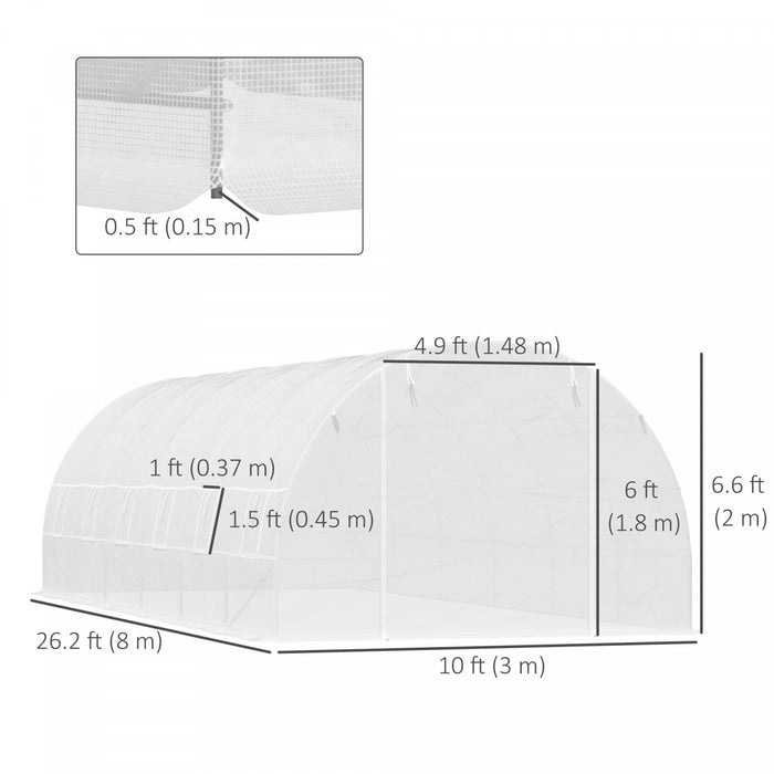 Outsunny 26' X 10' X 6.6' Large Walk In Tunnel Greenhouse Steel Frame