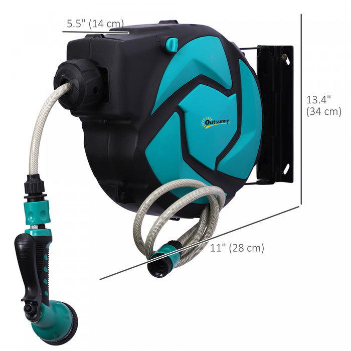Outsunny Hose Reel, 33 ft Retractable Garden Hose, Hose Reel Automatic Rewind, Water Hose Reel Wall Mounted, Dark Grey