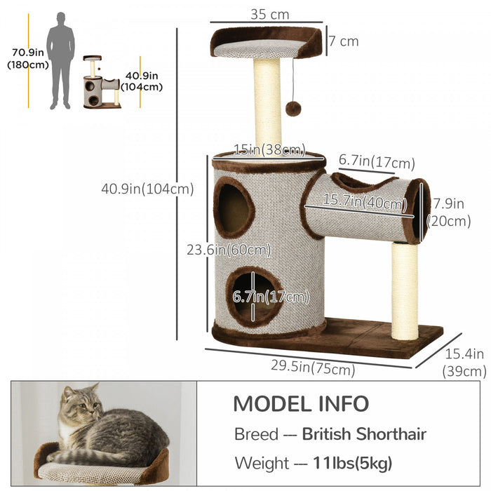 Pawhut Cat Tree Tower Indoor Cats Climbing Activity Center Kitten Furniture W/ Cat House, Bed, Scratching Post, Hanging Toy, Brown
