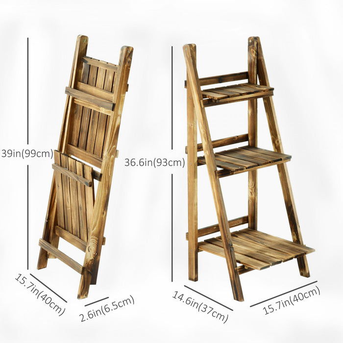 Outsunny Outdoor Plant Stand, Foldable Flower Stand 3-tier Wooden Plant Shelf For Garden Indoor Outdoor, 16\" X 15\" X 37\"