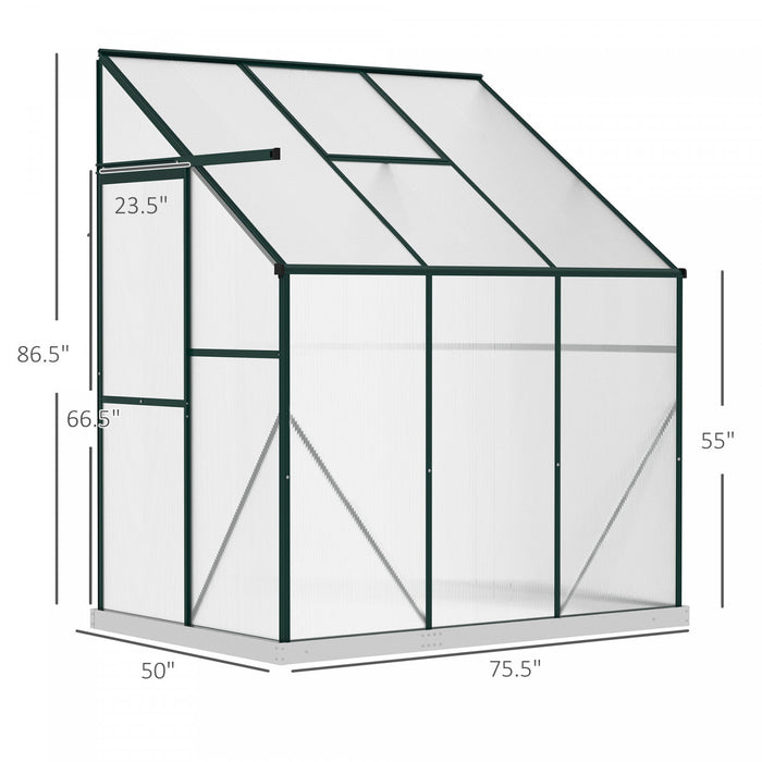 Outsunny 6' X 4' X 7' Aluminum Polycarbonate Lean-to Greenhouse, Outdoor Walk In Garden Green House With Roof Vent For Plants, Herbs, Vegetables, Green