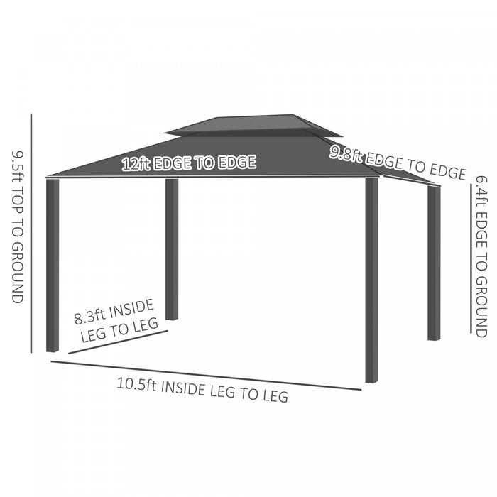 Outsunny 10' X 12' Outdoor Hardtop Gazebo With Galvanized Steel Canopy & Netting Sidewalls For Lawn, Backyard, Dark Grey