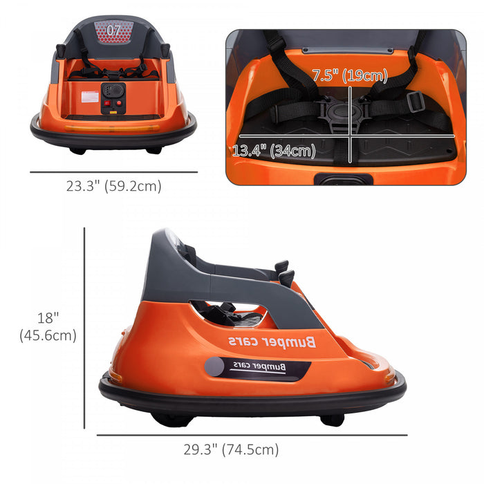 Aosom 12v Bumper Car Electric Powered Ride-On Car For Kids, 360° Rotation Kids Car With Remote Control, Safety Belt, Led Lights, And Music For Toddlers 1.5-5 Years Old, Orange