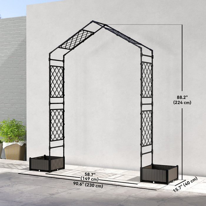 Outsunny Garden Arch with 2 Planter Boxes, Outdoor Trellis Arbor, Black