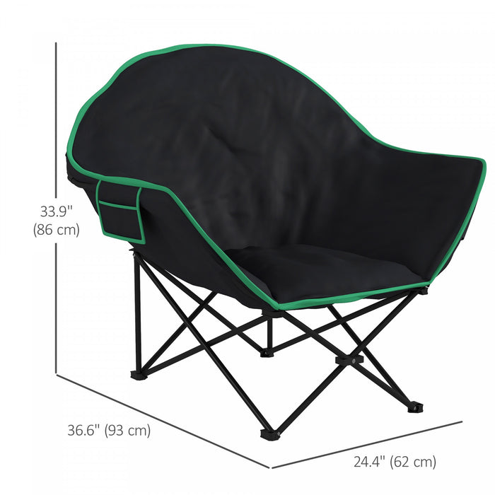 Outsunny Foldable Camping Chair Padded Moon Saucer Chair with Carry Bag, Storage Pocket & Removable Footrest for Outdoor, Beach, Picnic, Hiking, Fishing, Travel