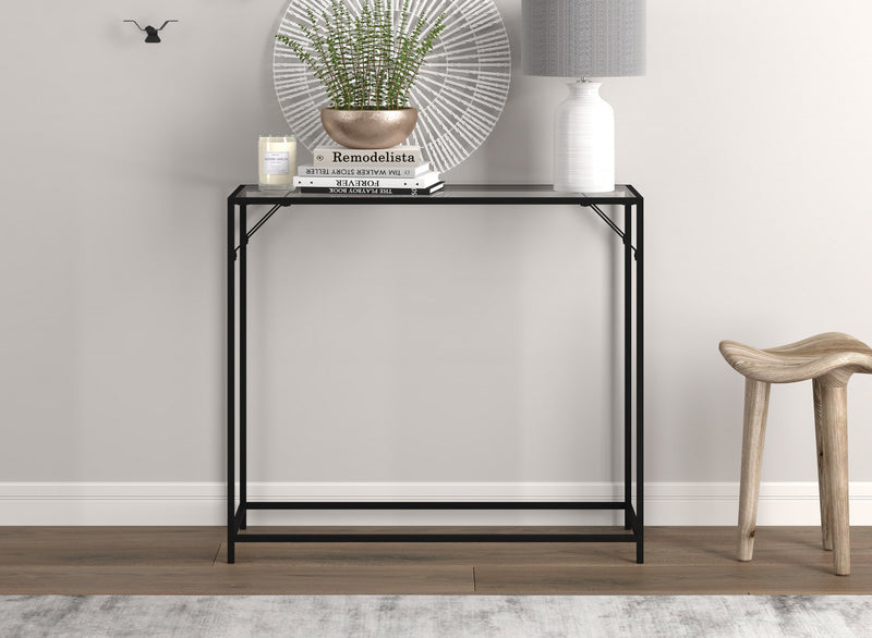 31” Modern Console With Tempered Glass With Black Metal 