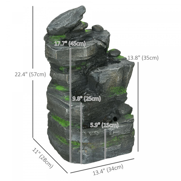 Outsunny 4-tier Rock Outdoor Fountain, Led Lights, Resin Waterfall Fountain