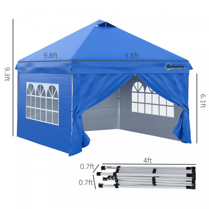 Outsunny 10' X 10' Pop Up Canopy Tent, Instant Sun Shelter, Tents For Parties, With Wheeled Carry Bag, For Outdoor, Garden, Patio, Blue