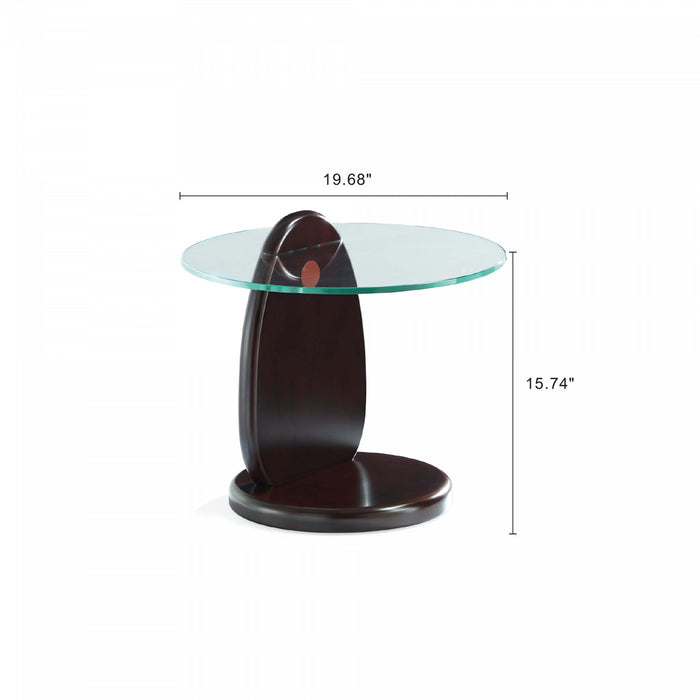Artesia Modern Glam Glass Top Wood End Table in Walnut