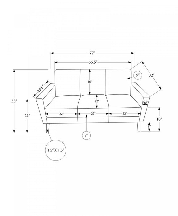 Upholstered Sofa, 77\"L, Light Brown Fabric, Solid Wood Legs, Contemporary, Modern Sofa