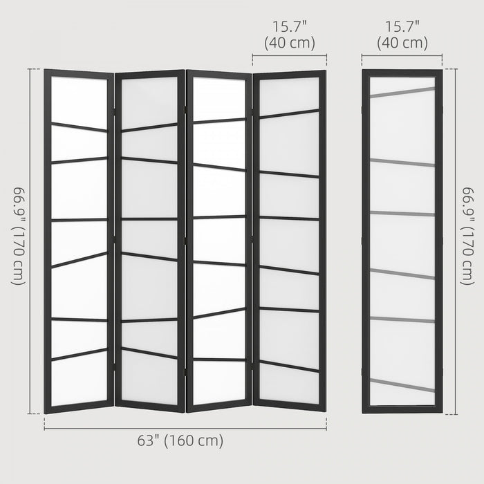 Homcom Folding Room Divider, 4 Panel Privacy Screen For Home Office, White