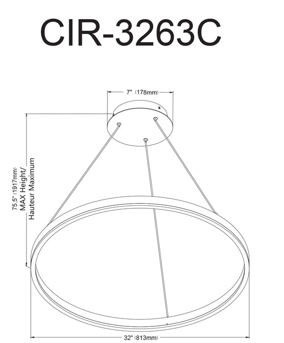 Dainolite Circulo Chandelier 63w Matte Black Finish White Acrylic Diffuser Lamp