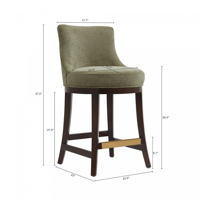 Lucia Modern Chenille Wood Counter Stool in Leaf Green - Set of 2