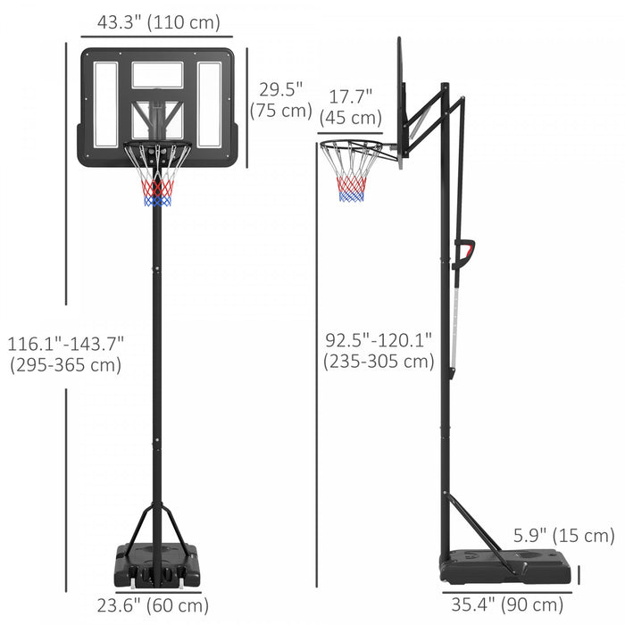 Soozier 7.7-10ft Portable Basketball Hoop With 43'' Shatterproof Backboard