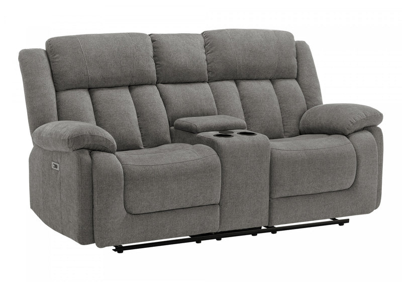 2-Seater Power Reclining Upholstered Love Seat, 63\" Wide, Light Grey Fabric, Transitional Recliner