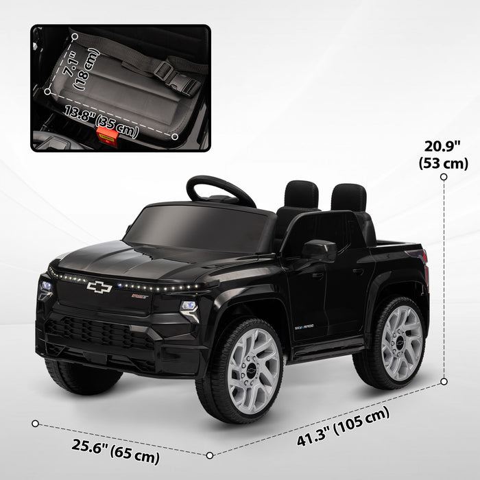 Qaba 12v Electric Car For Kids, Chevrolet Silverado Ev Rst Licensed Battery Powered Ride-On Kids Car With Parent Remote Control, Spring Suspension, Soft Start, Training Wheels, Black