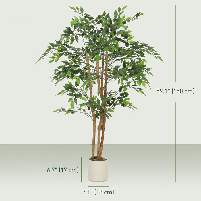 HOMCOM 5FT Artificial Banyan Tree, Set of 2 Artificial Plant for Home Decor