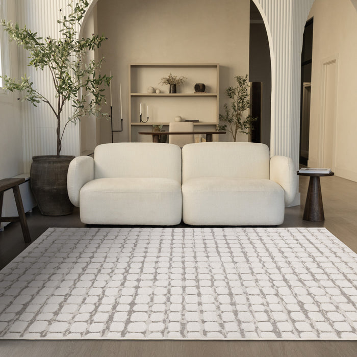 Oslo White Great Pebble Patterned Rug, 7'10\" x 10'6\" Indoor Area Rug