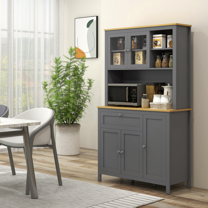 HOMCOM 71\" Kitchen Pantry Storage Cabinet w/Adjustable Shelves Glass Door